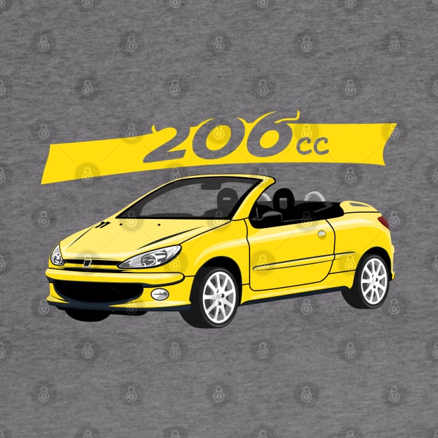 City car 206 cc Coupe Cabriolet france yellow by creative.z